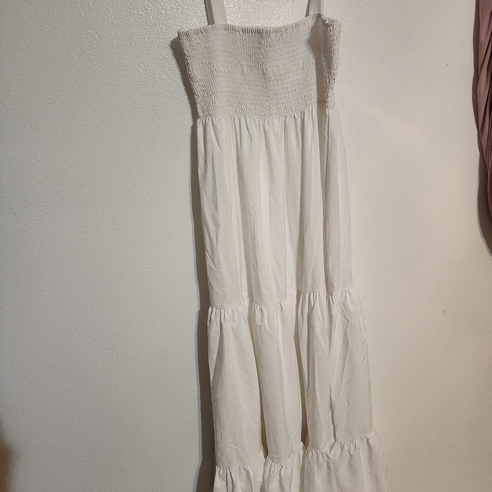 Zara White Maxi Sundress with Smocked Bodice